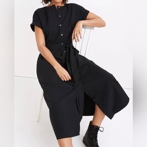 MADEWELL Petite Dolman-Sleeve Button-Front Midi Dress in black
